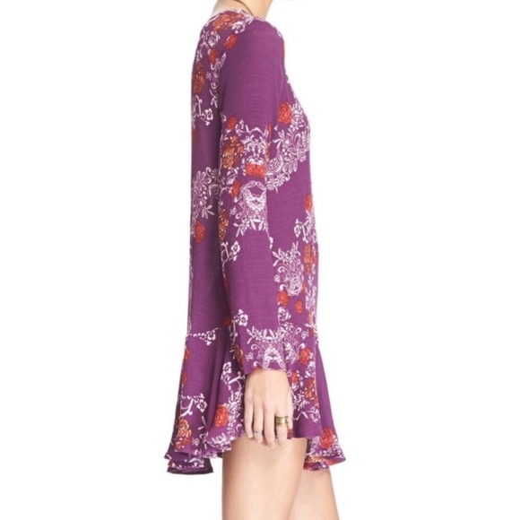 Free People Berry Purple Floral Open Back Tunic Printed Flowy Mini Dress - Picture 7 of 16